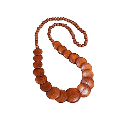 COLORFUL BLING Natural Chunky Wooden Beads Statement Necklace Boho African Tribal Collar Choker Bib Necklace Hippie Vacation Jewelry for Unisex Men Women - color: long brown