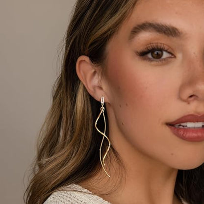Robaice Long Gold Dangle Earrings for Women, 14K Plated Tassel Earring | Gold Chain Dangling Earrings, Trendy Drop Prom Earring, Lightweight Statement Party Jewelry, Gift for Women - style: C-dangle twist drop