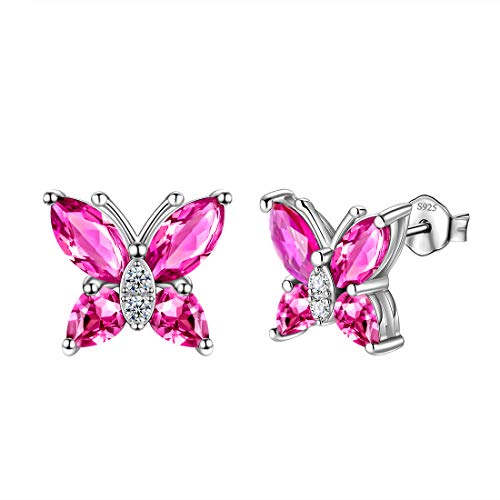 Butterfly Birthstone Stud Earrings - Women 925 Sterling Silver Butterflies Birthstone Stud Earrings Birthday Gift for Women - color: G.July