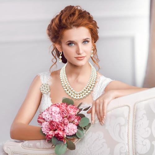 Pearl Jewelry Set for Women Faux Pearl Costume Jewelry Set with Necklace, Bracelets, Ring, Earrings for Wedding Bridal Birthday Tea Party - color: 3Pcs White