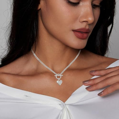 HERIER Cute Heart Necklace Dainty 18k Gold Plated Tiny Heart Pendant Choker Necklaces Small Gold Love Open Heart Chain Necklace for Women Simple Gold Necklace for Women Trendy Jewelry - color: Chunky Puffy Heart Necklace-Silver