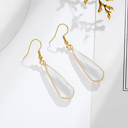 Boho Multiple Style Natural Stone Earrings for Women Unique Healing Gemstone Energy Hypoallergenic Lightweight Dangle Drop Earrings Multiple Styles Earrings Jewelry for Birthday Party Gift - style: White Opal
