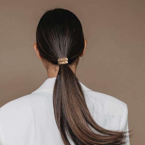 VLOMOT 3 Pcs Set 100% Pure Mulberry Silk Hair Scrunchies (Champagne) | Silk Hair Ties for Thin Hair with 3 Chic Colors Everyday Skinny Scrunchies Silk Ponytail Holders Hair Care No Damage - color: Champagne