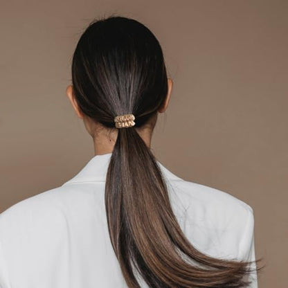 VLOMOT 3 Pcs Set 100% Pure Mulberry Silk Hair Scrunchies (Champagne) | Silk Hair Ties for Thin Hair with 3 Chic Colors Everyday Skinny Scrunchies Silk Ponytail Holders Hair Care No Damage - color: Champagne