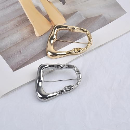 Irregular Hollow Geometric Brooch Pin Gold-Tone Lapel Pin for Women Men Fashion Metal Style Dress Suit Brooches Scarf Shawl Clip Accessory Minimalist Ladies Wedding Prom Dating Jewelry