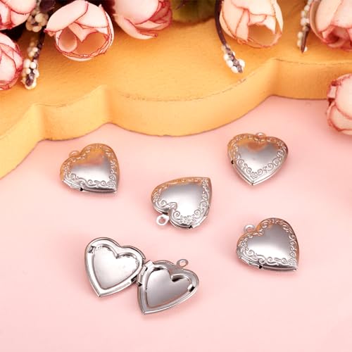 Elecrelive Locket Pendants Photo Frame Charms Memory Photo Charms Heart Locket Photo Frame Pendants - color: Silver