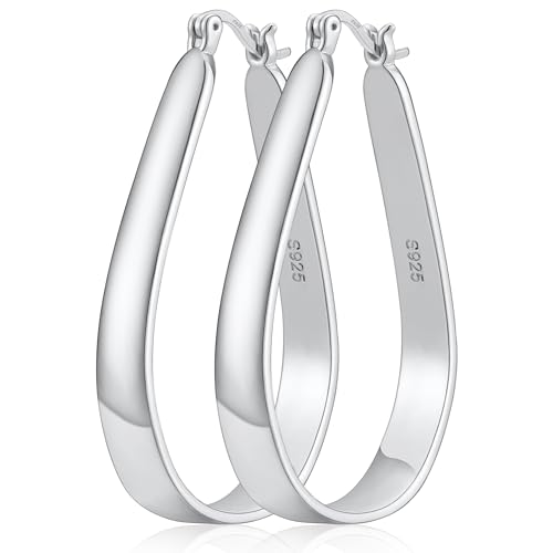 Sterling Silver Hoop Earrings for Women Large Oval Hoop Earrings Lightweight Big Gold Hoops Earrings Hypoallergenic 14K Gold Plated Hoops Earrings Non Tarnish Jewelry Gifts 20/30/40mm - color: Silver-30*50mm