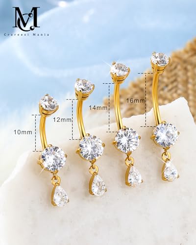 Belly Button Ring Dangle Belly Rings 316L Surgical Steel Belly Button Piercing Jewelry Teardrop Navel Ring for Women - color: Gold-CLCZ-12mm