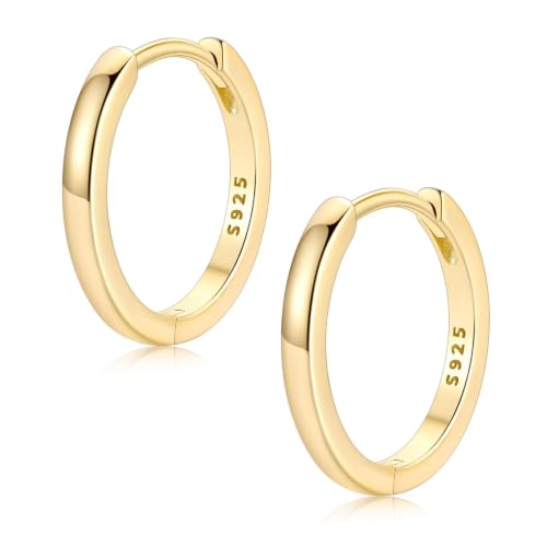FaithHeart Solid 925 Sterling Silver Small Huggie Hoop Earrings for Women | Silver/Black/Gold/Rose Gold Small Hoop Earrings, Hypoallergenic Lightweight Cartilage Huggie Earrings, Gift Box - color: 01. Blank-Gold, size: 14mm