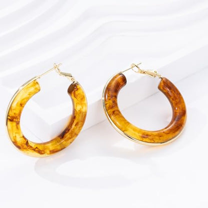 Chunky Gold Resin Hoop Earrings Leverback Statement Huggie Hoops Dangle Drop Dressy Earring Prom Festival Vacation Jewelry for Women - color: Amber, size: Hoop