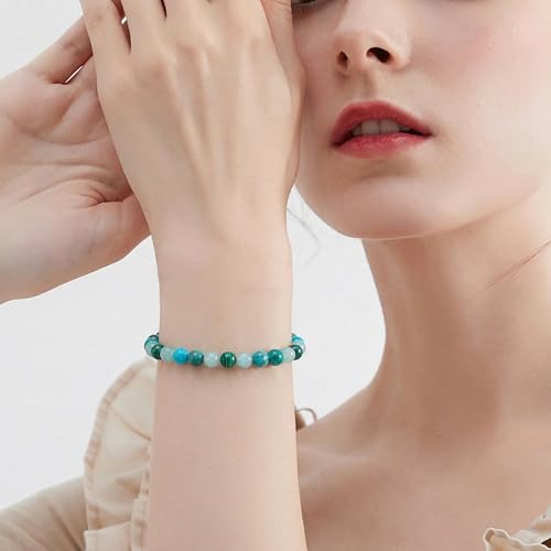Natural Stone Beaded Bracelets for Women, 7 Chakra Healing Crystal Bracelet, 6mm/8mm Handmade Gemstone Stretch/Adjustable Bangle, Anxiety Relief Yoga Meditation Jewelry, Boho Amethyst Malachite Turquoise Bracelet Gift - color: Style 1