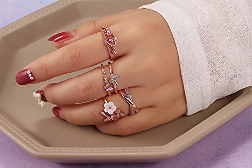 TAMHOO 9/12/15/16 Pcs Open Rings Set for Women with Sparkling Cubic Zirconia- Finger Rings Pack Stackable Rings for Teens,White Gold/Rose Gold/Gold Tone Rings for Girls - style: #1