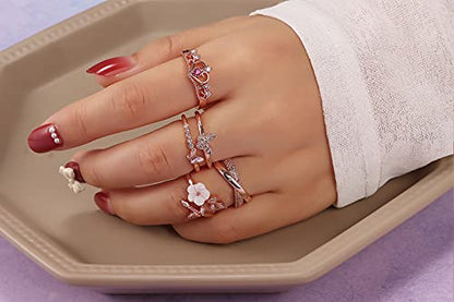 TAMHOO 9/12/15/16 Pcs Open Rings Set for Women with Sparkling Cubic Zirconia- Finger Rings Pack Stackable Rings for Teens,White Gold/Rose Gold/Gold Tone Rings for Girls - style: #1