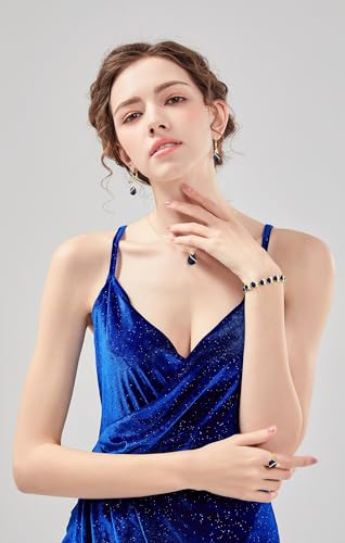 GZWHD Jewelry Set for Women CZ Earrings Necklace Ring Bracelet Set Prom Party Wedding Jewelry Gift for Mother Friend Wife - color: A-Gold-Blue