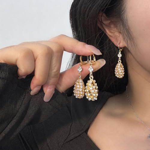 Upscale Bling Teardrop Rhinestone Drop Dangle Earrings, Inlaid Crystal Ear Buckles for Ladies Wedding Cocktail Formal Daily Gifts - color: Gold