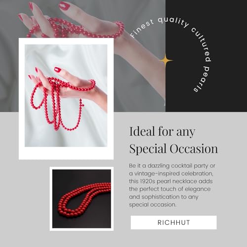 Women's Long Pearl Necklace - Natural Cultured Pearls - Luxurious 8mm Strand Pearls - 1920s Timeless Elegance - Great for Wives, Girlfriends, Sisters, and Besties - Length 60In/71In - color: Crimson Fire, size: 60In