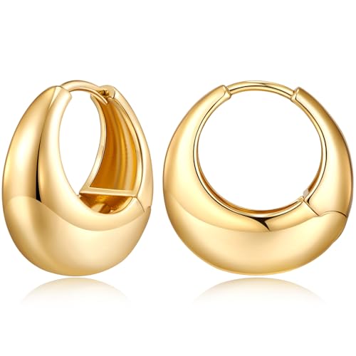 Chunky Hoop Earrings for Women 14K Gold Plated Small Huggie Hoops Lightweight Hypoallergenic Jewelry Gift - style: Simple Hoop-gold 22mm