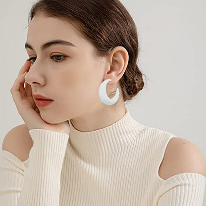 Acrylic Resin C Shape Colorful Hoop Trendy Chunky Cute Candy Earrings - Jewelry for Women - color: White