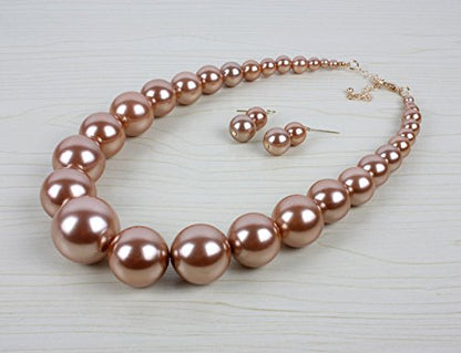 Fuqimanman2020 Chunky Large Simulated Pearl Choker Necklace Drop Dangle Earrings Crystal Bib Big Round Beaded Strand Multicolor Costume Statement Wedding Jewelry Set for Women Brides - color: Champagne