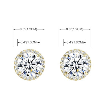 YOQUCOL 10MM Cubic Zirconia Crystal Clip On Stud Earrings Round Non Pierced Earrings for Women - color: Gold-White