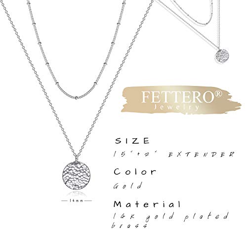 Fettero Pendant Necklace Gold Choker Layered Coin Open Karma Circle Full New Crescent Moon 14K Gold Plated Simple Dainty Necklaces for Women Jewelry Gift - style: Full Moon Sliver / 2 Layer