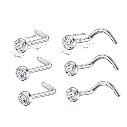 BelezaDosas 6pcs G23 Titanium Nose Studs 18G 20G Screw Nose Ring Press Fit 2mm 2.5mm 3mm Piercing Jewelry for Sensitive Skin - style: 20G/2.35mm