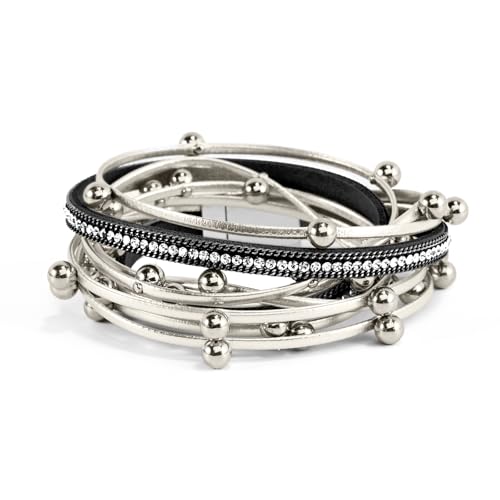 Wrapped Bracelets for Women,Leather Boho Bracelets for Women - color: Doubleloop-Grey