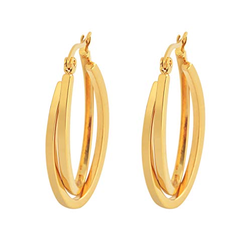 Edforce Women's Stainless Steel Overlapping Oval Hoop Earrings, (30mm) - style: B: 18k Gold Plated (30mm)