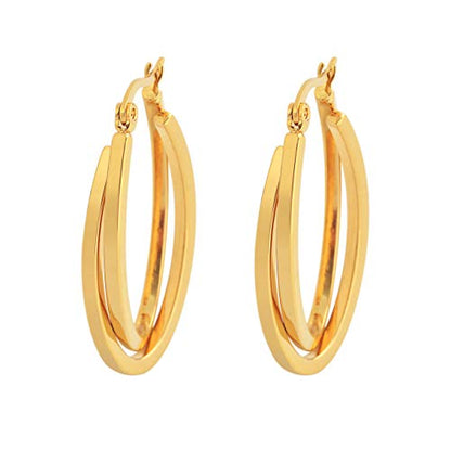 Edforce Women's Stainless Steel Overlapping Oval Hoop Earrings, (30mm) - style: B: 18k Gold Plated (30mm)