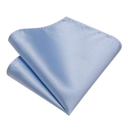 Solid Color Tie and Pocket Square with Tie Clip Lapel Pin Silk Formal Necktie Set Wedding Formal - color: Baby Blue