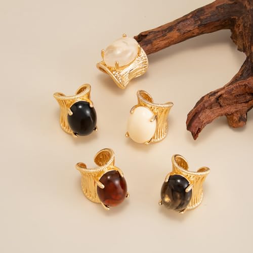 Chunky Gold Square Knuckle Finger Ring Set 5Pcs for Women, Vintage Rhinestone Statement Ring, Resin Swirl Gemstone Open Band Geometric Wide Bangle, Personalized Trendy Jewelry Accessories Gift