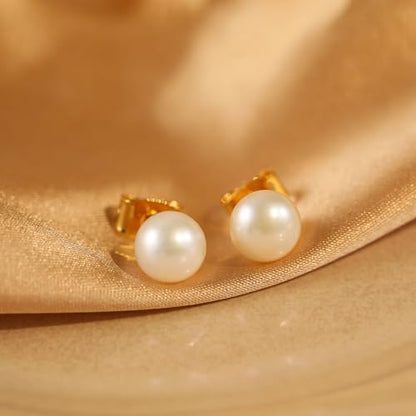 WFYOU Pearl Earrings for Women 925 Sterling Silver Stud Earring | 14K Gold Plated Hypoallergenic Stud Earrings, White Diamond Dainty Bridal Earring, Trendy Jewelry, Wedding Party Gifts - color: Gold A, size: 5mm