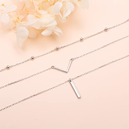 DAOCHONG S925 Sterling Silver Triple Layer Pendant Choker Necklace for Women 16"+2" - style: C