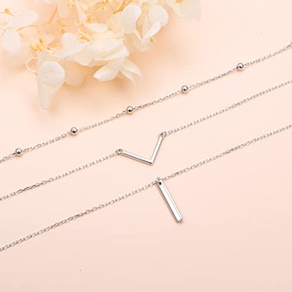 DAOCHONG S925 Sterling Silver Triple Layer Pendant Choker Necklace for Women 16"+2" - style: C