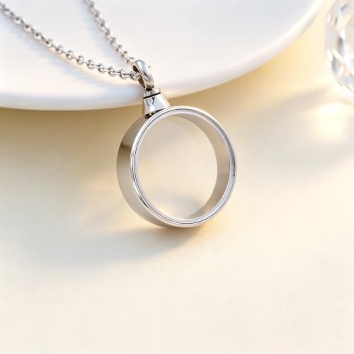 SIYUU Floating Glass Locket Urn Necklaces for Ashes Stainless Steel Cremation Jewelry Memorial Ashes Holder Keepsake Funeral Jewelry - color: Circle