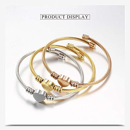 kelistom 316L Stainless Steel Love Heart Charm Bracelet for Women Romantic Gift Silver/Rose/18k Gold Plated OT Clasp Bracelets - color: heart cuff-silver
