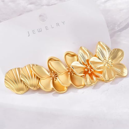 Chunky Gold Earrings For Women Trendy Statement Gold Plated Flower Shell Knot Dangle Earrings Lightweight Hypoallergenic Fashion Jewelry Set - color: gold-A