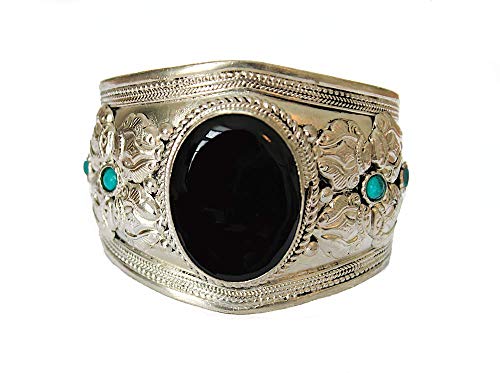 Boho Black Onyx Adjustable Cuff Bracelet | Argentium Plated Stainless Steel Jewelry for Men & Women