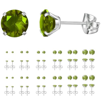 12 Pairs Stud Earrings Set, Hypoallergenic Surgical Stainless Steel 316L Earring for Women Men, Small Earring Studs Pack with Cubic Zirconia - color: Olive Green-6 Sizes-3，4，5，6，7，8
