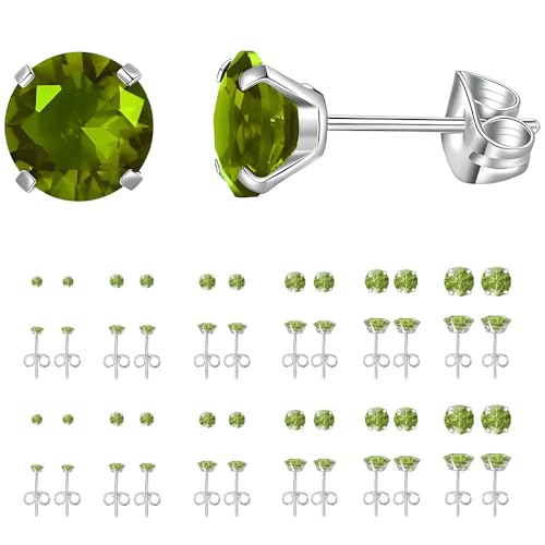 12 Pairs Stud Earrings Set, Hypoallergenic Surgical Stainless Steel 316L Earring for Women Men, Small Earring Studs Pack with Cubic Zirconia - color: Olive Green-6 Sizes-3，4，5，6，7，8