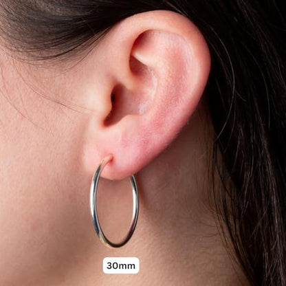 Clip On Spring Hoop Earrings for Non-Pierced Ears - color: Bright Silver-Tone, size: 30mm