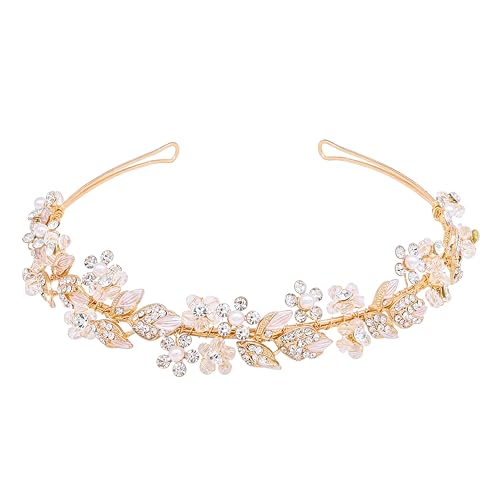 Oriamour Bridal headband Rhinestone Hair Band Bridal Headpieces for Bride Hair Jewelry Accessories (Gold) - color: Gold