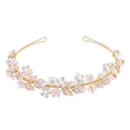 Oriamour Bridal headband Rhinestone Hair Band Bridal Headpieces for Bride Hair Jewelry Accessories (Gold) - color: Gold