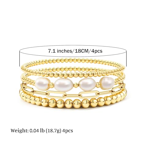 Badu Gold Beaded Bracelets for Women Boho Crystal Multiple Layered Stackable Wrap Bangle Set Paperclip Chain Trendy Jewelry - color: Gold-pearl