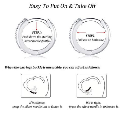 Silver Hoop Earrings for Women, 3 Pairs Small Sterling Silver Huggie Earrings | Tiny Cubic Zirconia Cartilage Cuff Earrings Hoop Piercing Jewellery for Men Teens (8mm/10mm/12mm) - color: 3 Pairs(8mm*2+10mm*1)-Silver