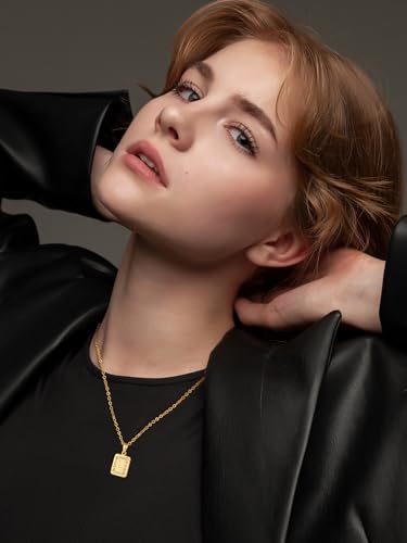 U7 Initial Necklaces for Women, Square Letter Pendant Necklace | Gold & Silver Plated A-Z Pendant | Personalized Large Monogram | 20+2" Adjustable Chain | Gift Packed for Mom Wife Friends - color: a. Gold, style: L