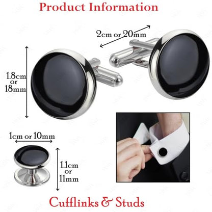 VAMA FASHIONS Tuxedo Cufflinks and Studs Formal Shirt Wedding Cuff Links set for Men (Silver Black Cuff Links Studs)