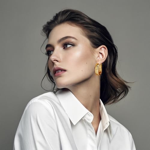 Lightweight Chunky Hoop Earrings Set for Women,3 Pairs Gold Thick Large Stainless Steel Hypoallergenic Hoop Earrings,14k Gold Plated Hoop Earrings Gold Jewelry Gifts