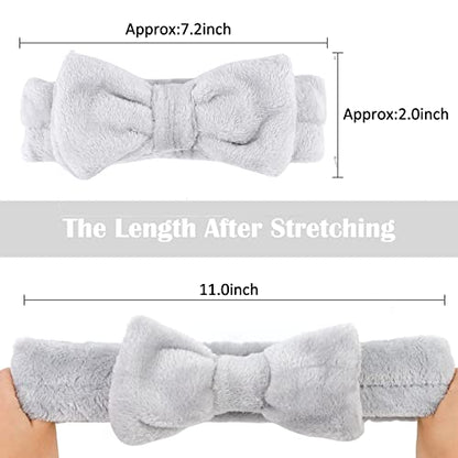 Casoty 8 Pcs Grey Spa Hair Bands for Women, Bow Fleece Headbands for Makeup, Shower, Yoga, and Skincare - color: Gray