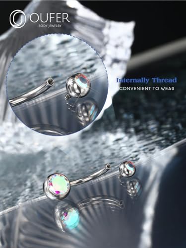 OUFER Titanium Belly Button Rings, Internally Threaded Belly Ring, Round CZ Navel Rings for Women Men - color: AB CZ, size: 1.6*14MM